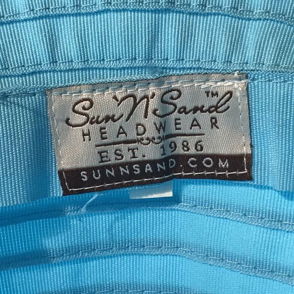 Sun 'n' Sand Headwear Women's OSFM Packable Teal Blue Textile & Straw Beach Hat - Picture 7 of 8